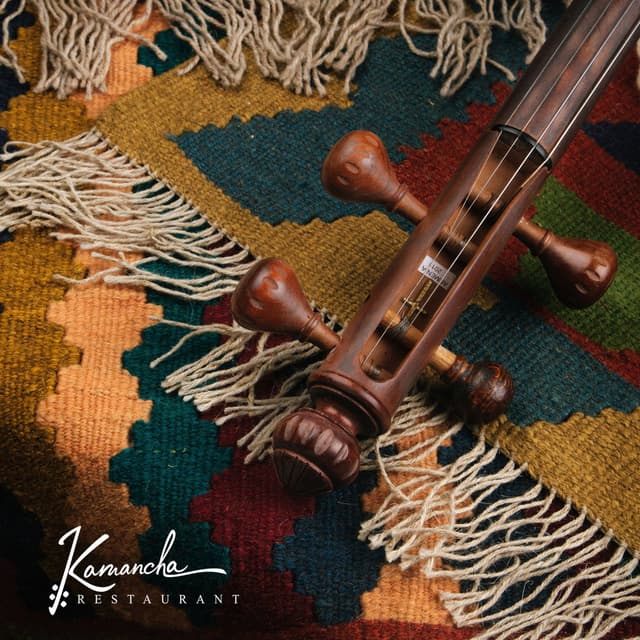 The kamancha instrument on a handwoven rug
