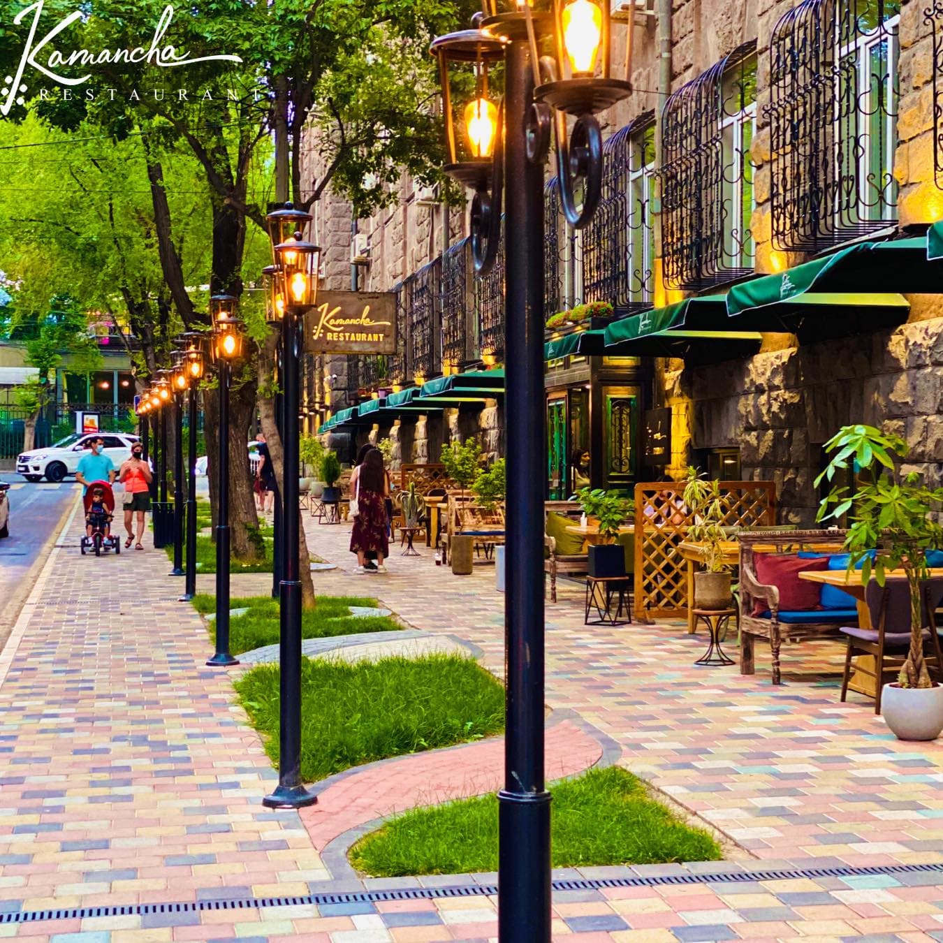 Kamancha's lantern-lit terrace on Tumanyan Street